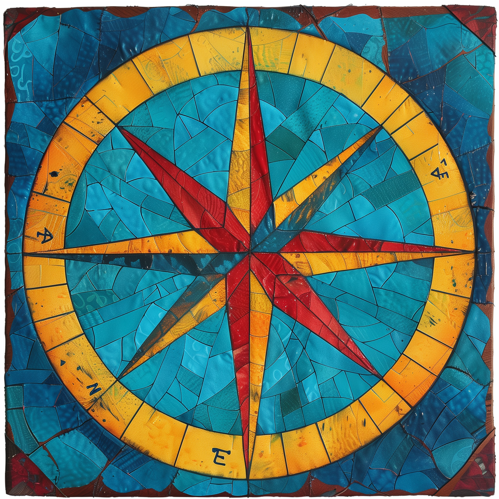 Cloth image of a compass in dyed batik