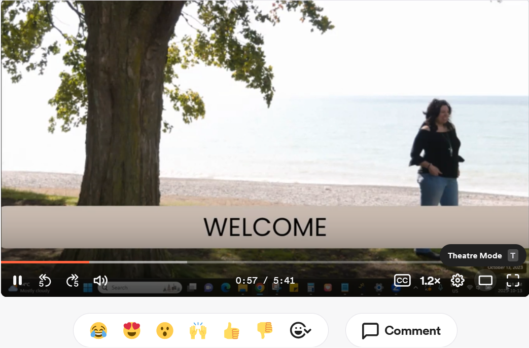 Screenshot of an online course video player showing the controls include emojis and comments tools