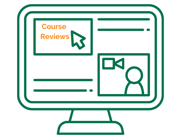 Graphic of a computer monitor with content and the words "Course Reviews."